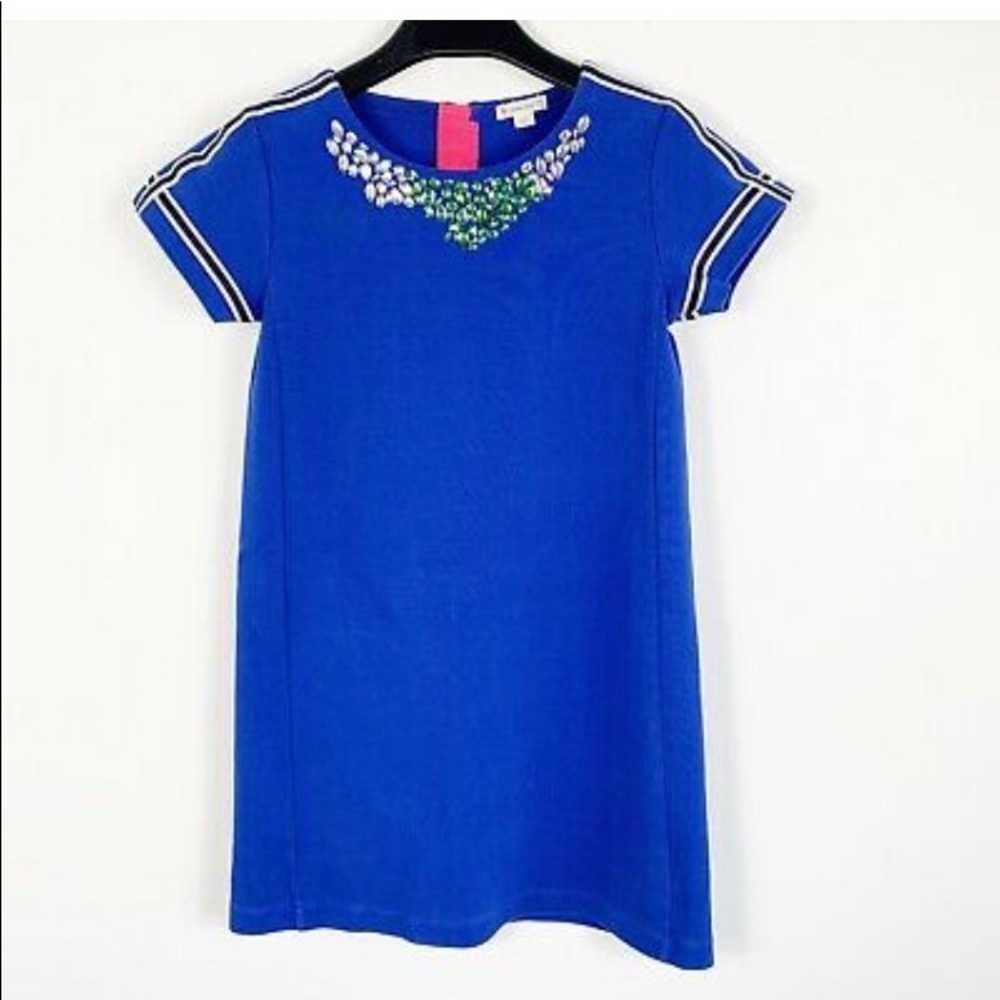 Crewcuts jeweled blue shift dress with stripes